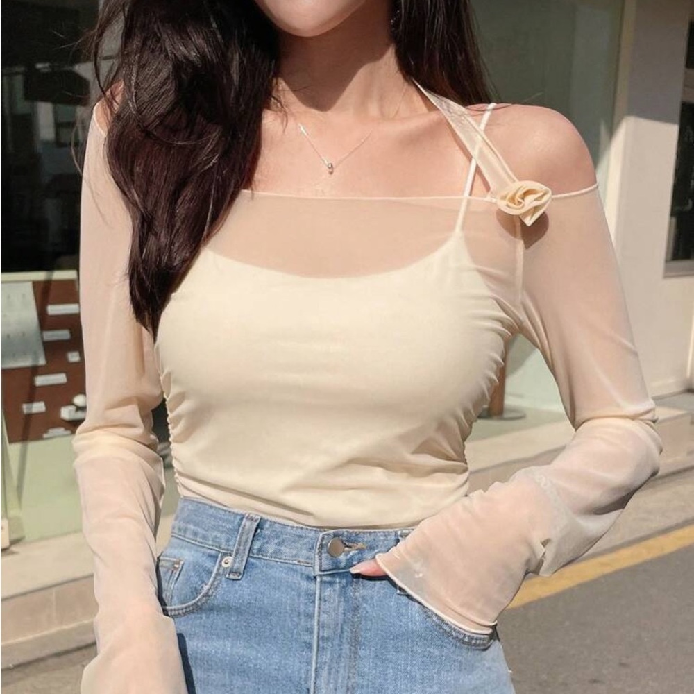 Sheer Cream Long Sleeve Top